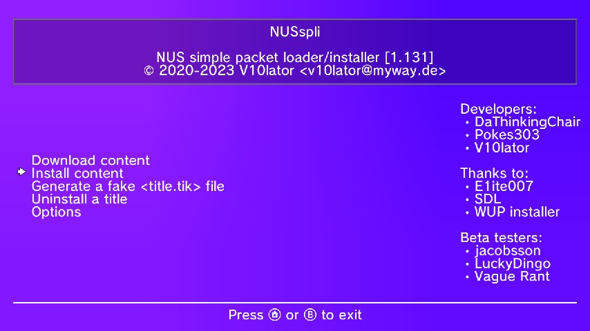 Installing content with NUSspli